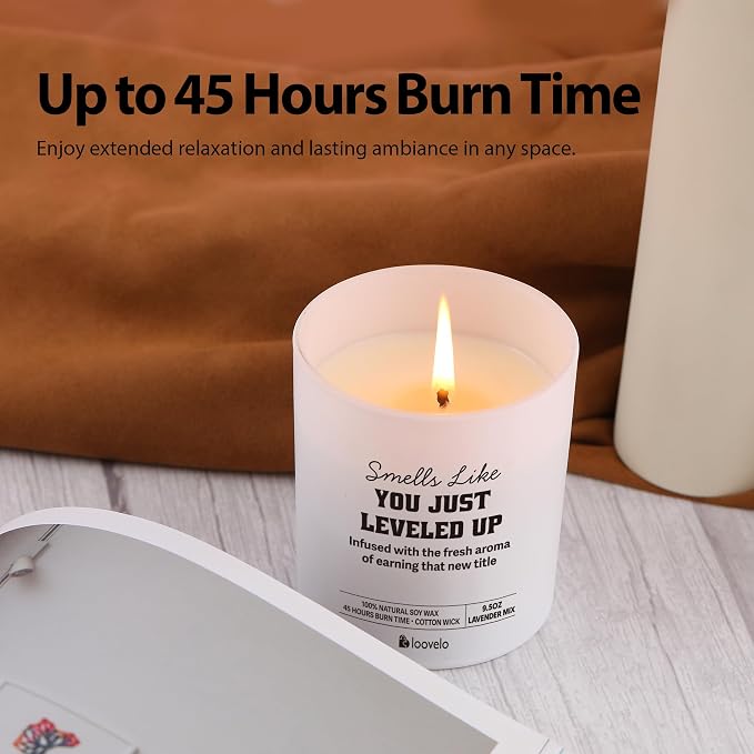 Smells Like You Just Leveled Up Congratulations Gifts On New Job Promotion Gifts for Coworkers Friends Scented Candle Home Office Jar Candle Sage Floral Lavender Scent Soy Wax 9.5 oz