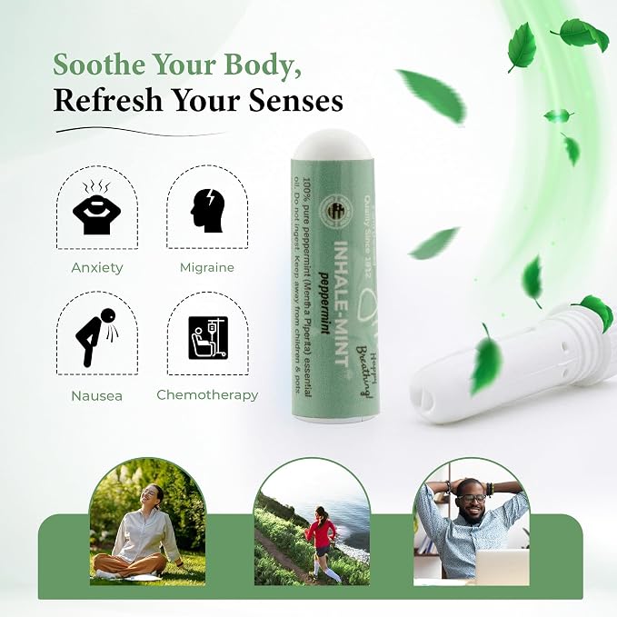 Nasal Inhaler Stick - Peppermint Essential Oil Aromatherapy Inhaler, Cool Refreshing Mint Aroma, Pocket Size, Portable, Made in USA, Sealed for Freshness, Mess-Free Design - Mint