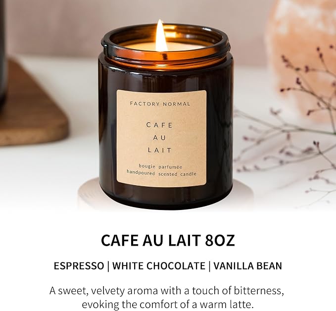 Scented Soy Candle Amber Jar Perfume Candle Aroma Healing Gift (8oz, Cafe Au Lait)