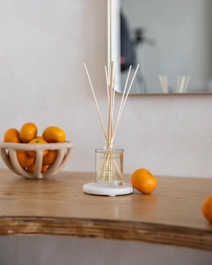 Brooklyn Candle Studio Reed Scent Diffuser - Love Potion - Relaxing Oil Diffuser, Jasmine, Lavender & Mandarin Fragrance, 8 Rattan Diffuser Reeds, Clean Ingredients - 3.7oz