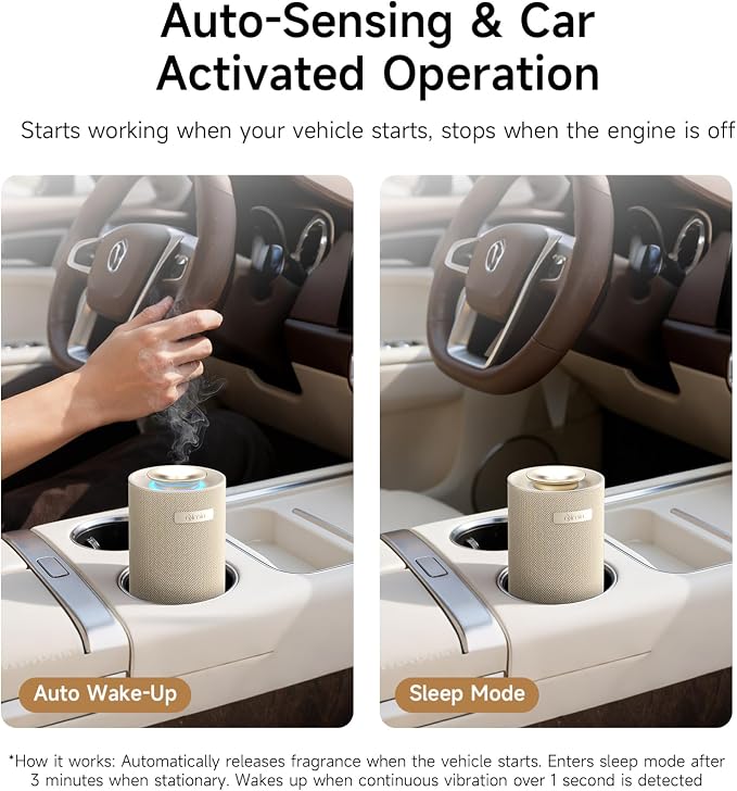 Waterless Essential Oil Diffuser for Home & Car, Cordless Portable Diffuser with Auto Start-Stop, 2-in-1 Mode & Adjustable Scent, Fits 5/10/15ml Bottles, Rechargeable Car Diffuser, Cream