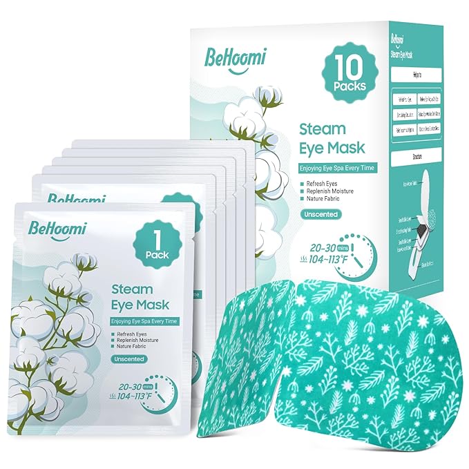 BeHoomi Steam Eye Mask, 10Packs Heated Eye Mask, Self Heating Disposable SPA Warm Compress for Eyes Sleep Mask, Travel Essentials & Relaxation Gifts for Women (Unscented)