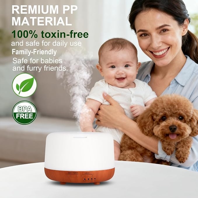Marchred 300ML Essential Oil Diffuser, Small Aromatherapy Diffuser with Remote, 7-Color LED Light, 4 Timer Settings, Safe Auto-Off, for Bedroom, Desk, Home Office