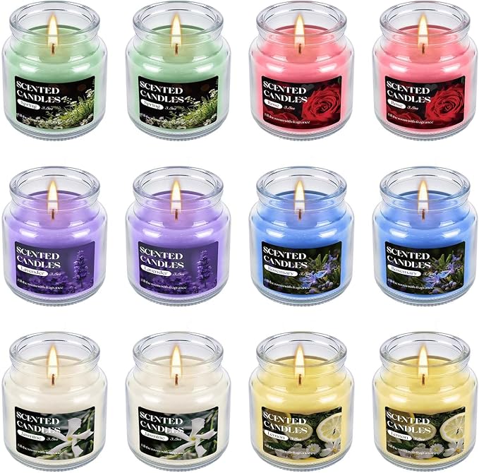 12-Pack 3.5oz Scented Candles Gift Set - Natural Soy Wax, Cotton Wick Aromatherapy Candles, Six Different Fragrances for Home Decor & Perfect Summer Gifts.