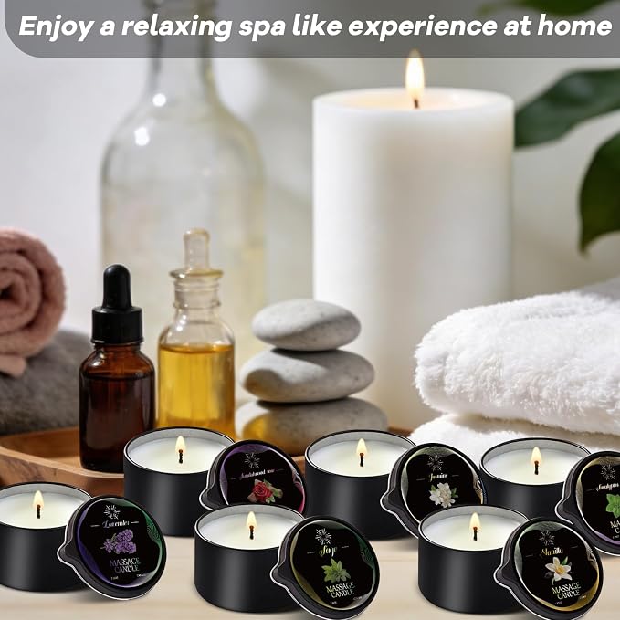 6 Pack Massage Candle Set, Low Temp Scented Massage Oil Candles, Soy & Coconut Oil Based Candles for Home Spa Relaxation