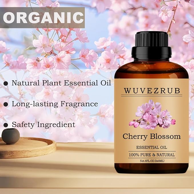 Cherry Blossom Essential Oils, 240ML Pure and Natural Essential Oil for Aromatherapy Diffuser - Cherry Blossom /8 Fl Oz