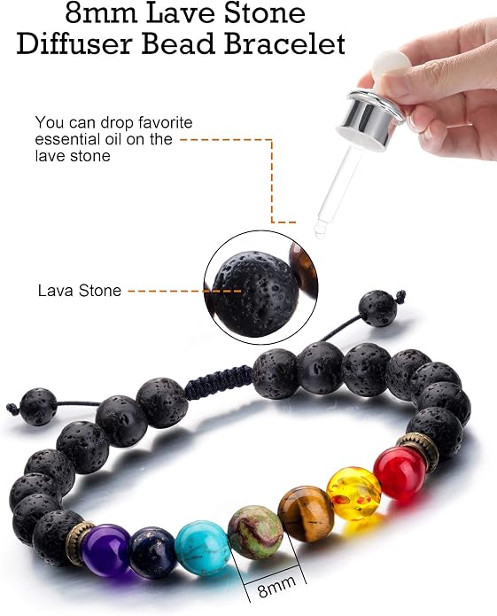 Tatuo 4 Pcs Lava Rock Bracelet for Men Bead Chakra Essential Oil Diffuser Bracelets Jewelry Gift(Style E)