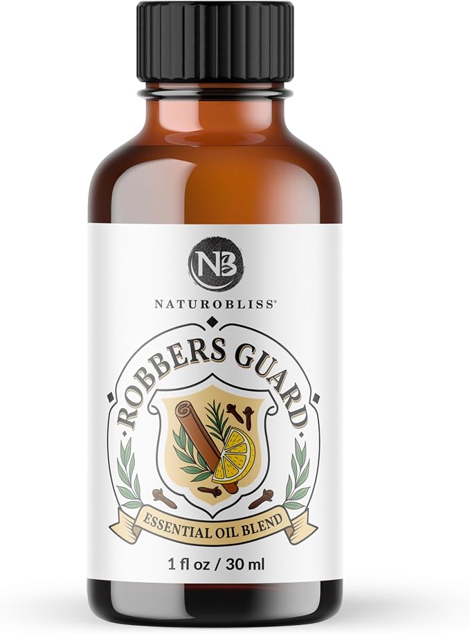 NaturoBliss Robbers Guard Synergy Blend Aromatherapy Essential Oils Blend (Cassia Clove Rosemary Eucalyptus Lemon) from Tales of French Thieves - 1 Fl. Oz, 30ml