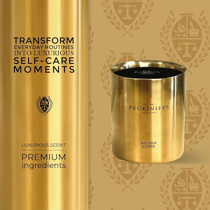 Pecksniffs Golden Ochre Scented Candle - Luxurious Honey & Amber Aroma, 180g/6.34 oz - Perfect for Relaxation & Elegant Atmospheres