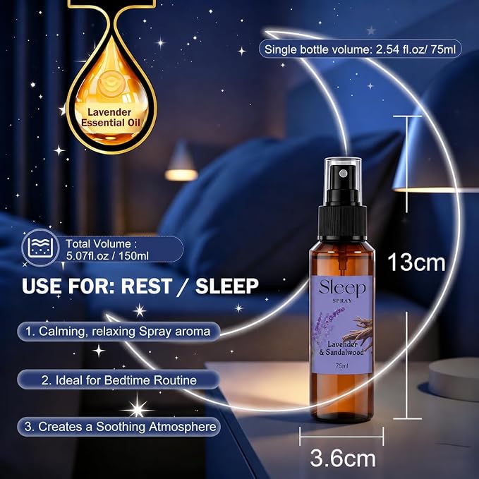 SCENTORINI Sleep Spray, 5.07 oz Pillow Spray with Lavender Essential Oil for Sleep Relaxing, 2 Pack Lavender & Sandalwood, Chamomile, Pillow Mist for Bedding, Sheets Liners, Room Spray Air Freshener