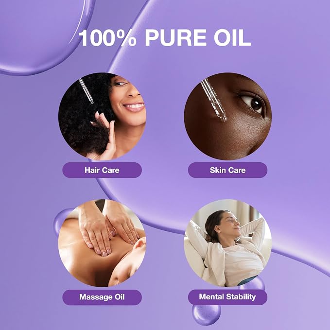 100% Pure Lavender Essential Oil 1 fl oz (30ml) Undiluted Steam Distilled Lavender Oil for Aromatherapy, Diffuser, Skin, Hair & Scalp Care, DIY Candle & Soap Making with Glass Dropper