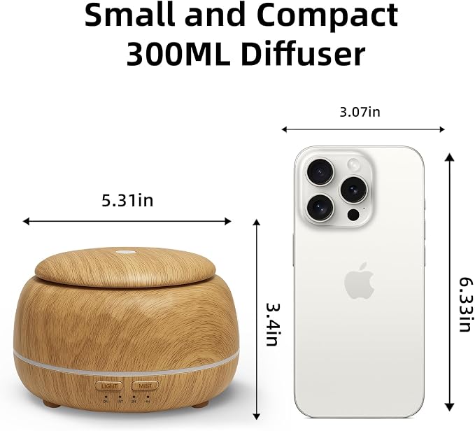 SPLITSKY 300ML Essential Oil Diffusers for Home,Ultrasonic Aromatherapy Diffuser with Remote,7 Color LED Lights,4 Timers,8 Hours Quiet Operation,Auto-Off,for Bedroom, Home,Office(Light Wood)
