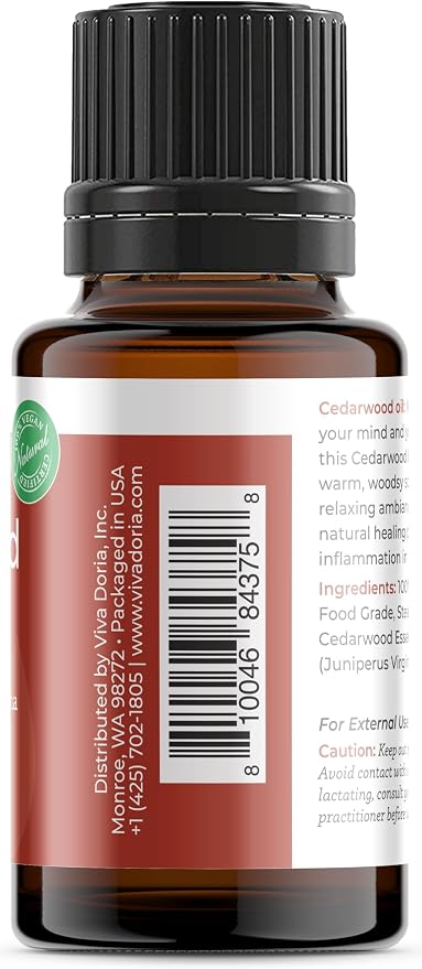 Viva Doria Cedarwood Essential Oil, 100% Pure, Natural Cedarwood Essential Oil, Undiluted, for Aromatherapy | Therapeutic Grade, 15 mL (0.5 Fluid Ounce)