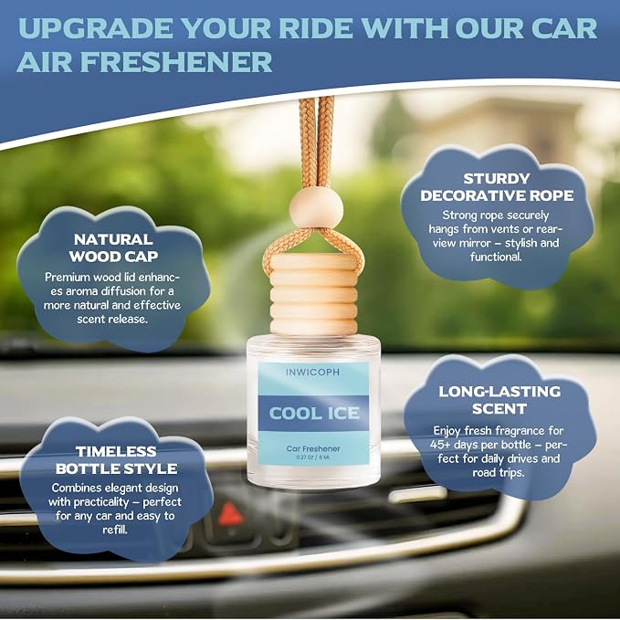 Car Air Freshener Diffuser Hanging, Cool Ice Fragrance Oil