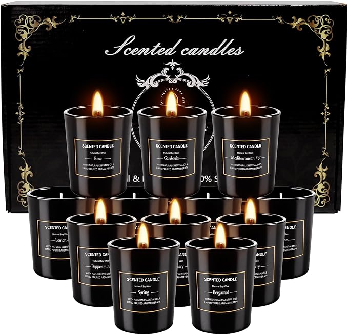 12 Pack Scented Black Candles Gift Set for Dad, Soy Wax Aromatherapy Candles for Home, 12 Masculine Fragrances, Gift from Daughter/Son for June Holiday, Stress Relief & Relaxation for Men