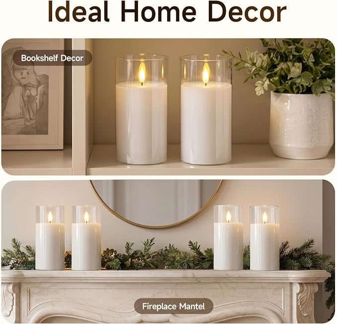 Homemory Clear Glass Flameless Candles Battery Operated LED Pillar Candles with Remote and Timer, Real Wax Flickering Candles with 3D Wick, Decorative Glass Candles Home Wedding Holiday Decor, 2 Pack