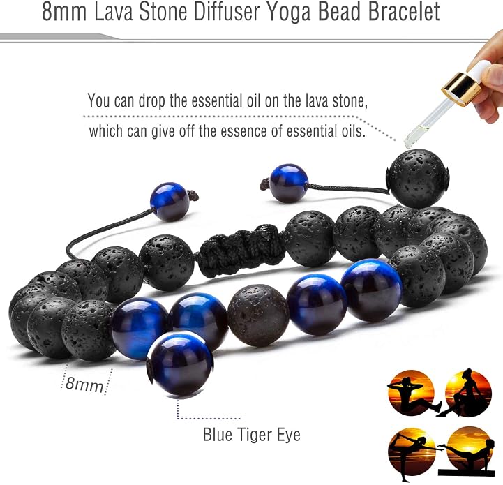 Men Women 8mm Lava Rock Aromatherapy Anxiety Essential Oil Diffuser Bracelet Braided Rope Natural Stone Yoga Gifts Beads Bracelet Bangle-21017