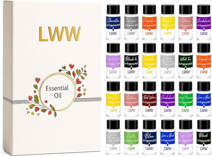 Car Air Freshener Diffuser Refills, 24 PCS 10ml Essential Oils Mixed Fragrance Set, Long Lasting Car Fragrance Oil Replacement for Car Diffusers, No Diffuser Included