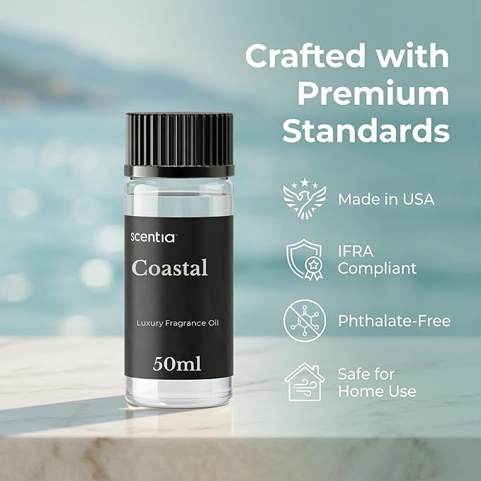 Scentia Coastal (Cabana) Hotel Scent Diffuser Oil – Luxury Fragrance Inspired by 5-Star Spa – 50 mL – Jasmine, Bergamot & Sea Breeze Essential Oil Blend for Home, Office & Aromatherapy Diffusers
