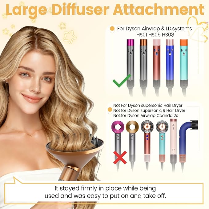 Upgraded 6IN Diffuser Attachment for Dyson Airwrap Styler HS01 HS05 HS08, Hair Diffuser Nozzle for Fast Drying and Styling Wave Curly Thick Hair