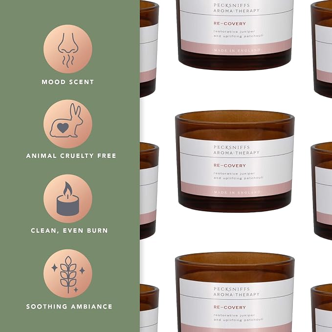 Pecksniff's Aromatherapy Re-Covery 3-Wick Candle, Juniper & Patchouli, Premium Spicy Pine Scent, Long-Lasting & Eco-Friendly, 285g