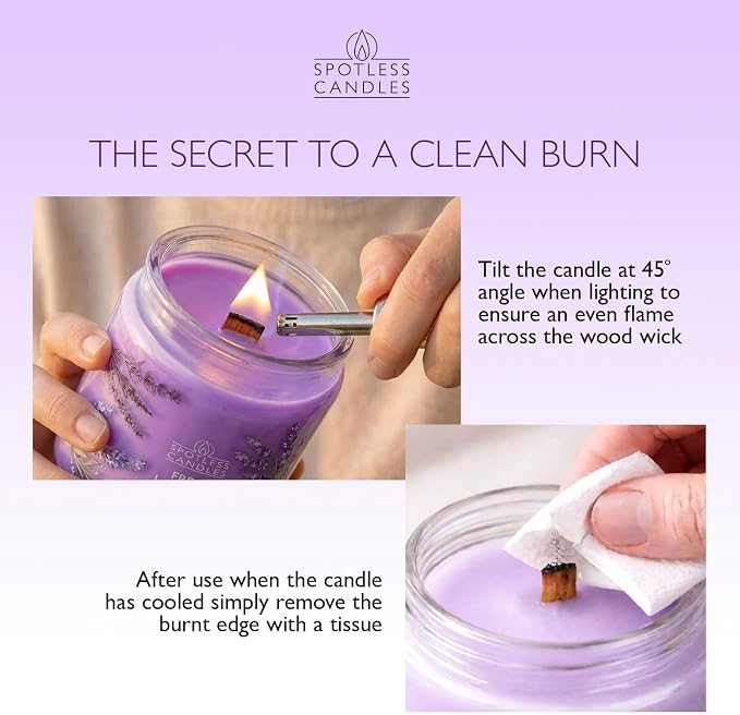 Lavender Candle 22oz: 130 Hours Burn Time, Large Jar Candle with Wooden Wick in a Decorated Jar with a Luxury Gift Box and Protective Shipper by Spotles Candles