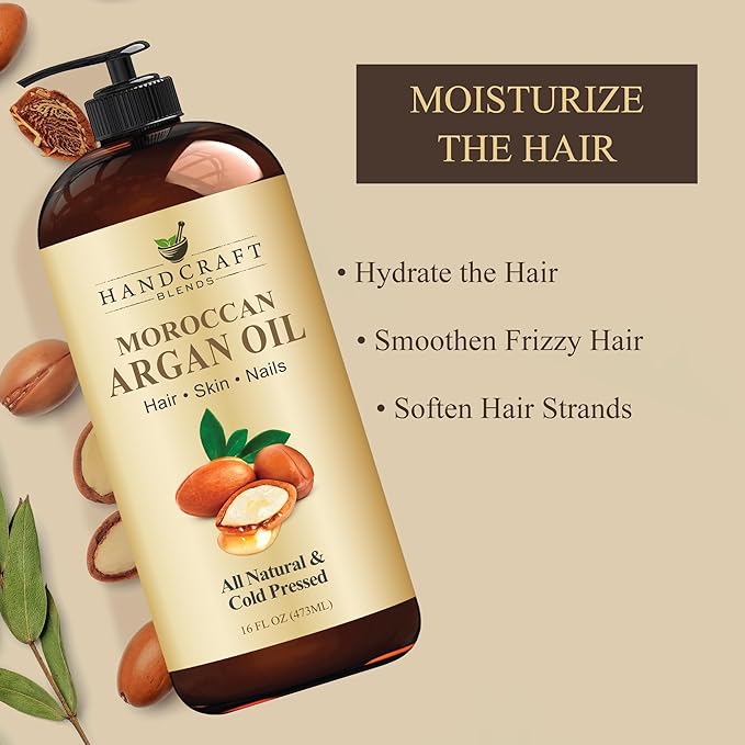 Handcraft Blends Moroccan Argan Oil - 16 Fl Oz - 100% Pure and Natural - Premium Grade Carrier Oil for Skin and Hair - Hair and Body - Massage - Cold-Pressed