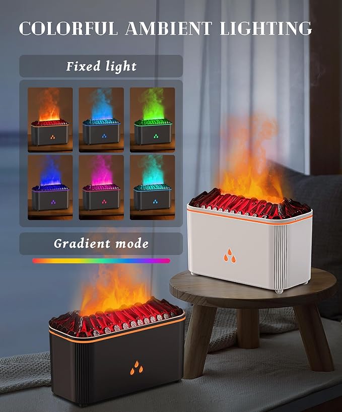 Essential Oil Diffuser, Flame Air Aromatherapy Diffuser, 7 Color Changing Light, Aromatherapy Humidifier with Auto Shut-Off for Home, Bedroom, Yoga, Spa(White)