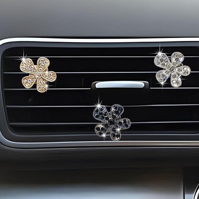 5 Pcs Car Vent Clip,Bling Flower Air Fresheners Vent Clips,Car Diffuser Rhinestone Car Interior Decoration Charm Accessories
