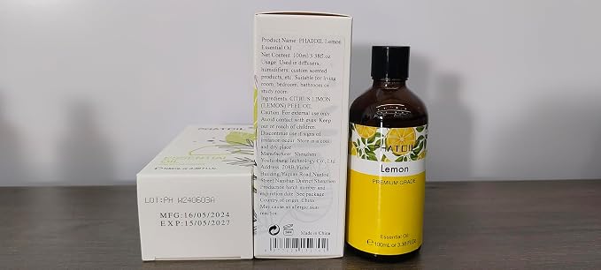 PHATOIL 3.38FL.Oz Lemon Essential Oil, for Aromatherapy Diffusers, Humidifiers, Great for DIY Candle and Soap Making, Gift for Friend