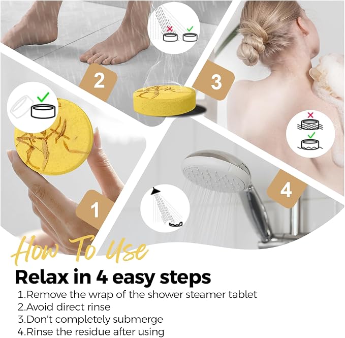 SWCANDY Shower Steamers Aromatherapy Birthday Gifts for Women Travel Essentials, 8 Pcs Lemon, Bath Bombs Shower Bombs with Natural Essential Oils, Relaxation Home SPA