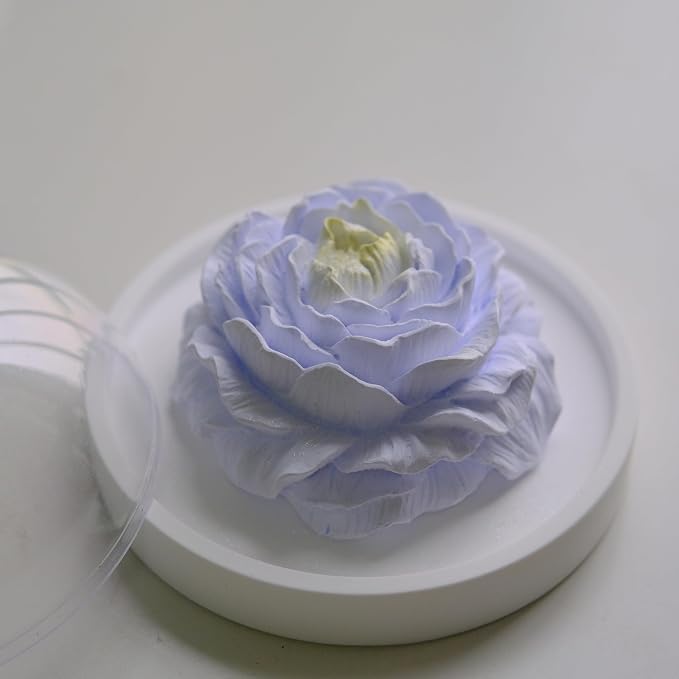 Essential Oil Passive Flower Diffuser -Non-Electric Peony Flower Porcelain Aromatherapy Diffusers for Small Mini Room, Desk Decorative, Bathroom (Purple, Peony)