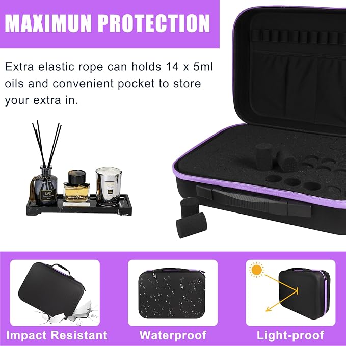 EVA Essential Oil Storage Carrying Case, 70 Bottles, Essential Oils Box for 5ml 10ml 15ml Roller Bottles Travel Storage Organizer Bag for doTERRA & Young Living, Purple