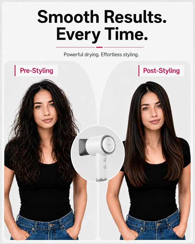Tideway Hair Dryer Professional High-Speed Ionic Blow Dryer 110,000 RPM, Compact Hair Dryer with Magnetic Diffuser, Fast Drying with Brushless Motor Low Noise Smart Temperature Control-H11