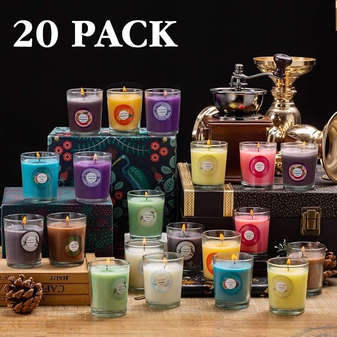 Scented Candles with 10 Fragrances Gift Set for Home and Women，2.2oz Aromatherapy Soy Wax Glass Jar Candle，20 Pack