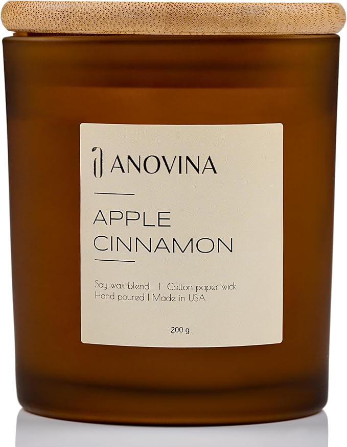 Anovina Apple Cinnamon Candles – Cozy Apple & Cinnamon Scented Candle – Non-Toxic Soy Wax, Long-Lasting Fall & Christmas Home Décor, Holiday Gifts for Women & Home Fragrance