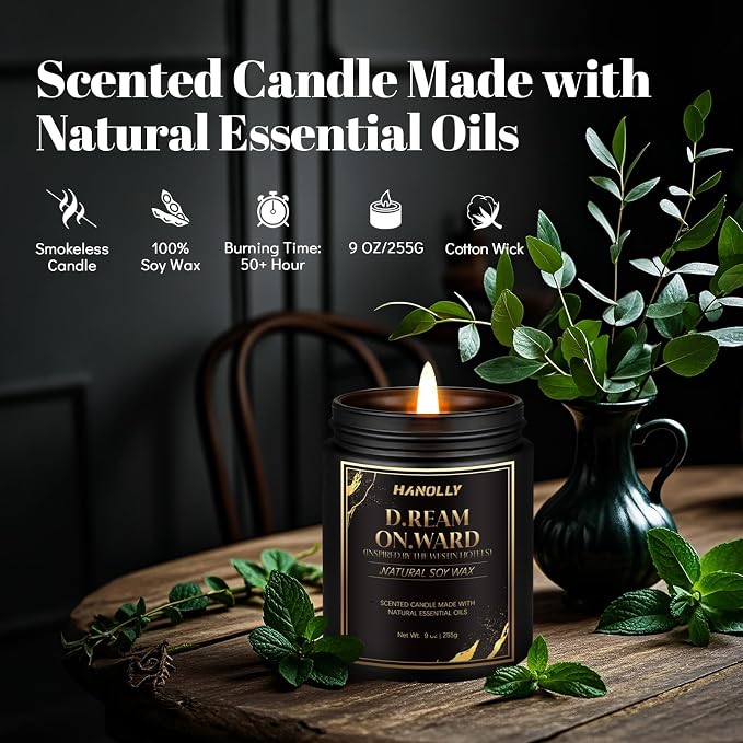 D.Ream On.Ward Hotel Candle, 9 oz Scented Candles for Home Soy Candle Wax, Inspired by The Westin Hotels, Luxury Long Lasting Aromatherapy Jar Candle Gifts for Men Women