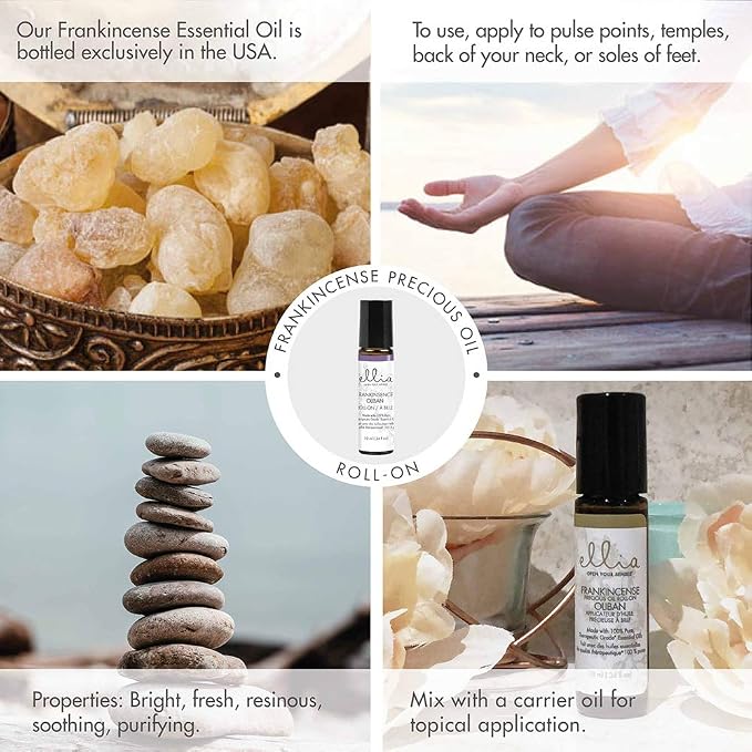 Ellia Frankincense Essential Oil Roll-On | 10ml, 100% Pure, Therapeutic Grade, Clear (ARM-EO10ROFRK)