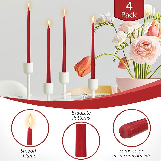 Red Taper Candle Dripless Candlesticks - Gedengni 12inch Unscented Candles Long Candle Sticks Christmas Tapered Candles for Home Party Wedding Restaurant Holiday Decor,8D4PC-RED