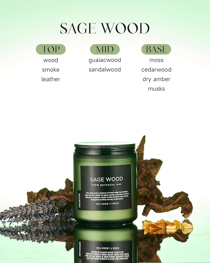 M&SENSE Sage Wood Scented Candles for Home, 7.05oz 50 Hours Clean Non Toxic All Natural Soy Wax, Fresh Smelling Candle for Relaxing & Stress Relief, Home Fragrance Gifts for Men Women