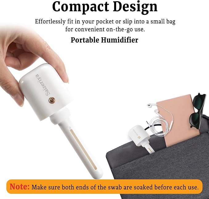 Mini Humidifier, Portable Travel Personal Mist Maker | White, USB Use, Quiet Air Diffuser, Adjustable Length, Small, For Car, Bedroom, Office