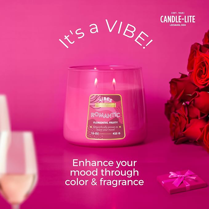 Candle-Lite Vibes Floriental Fruity Mood-Enhancing Scented Candles, 15 oz Jar, Aromatherapy, Proudly Poured in the USA, 2-Wick, 86 Hours Burn Time, Perfect Relaxation Gift