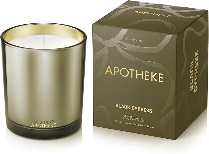 Apotheke Signature Scented Candles for Home, Black Cypress - 10.5 oz - Soy Wax, Non Toxic, Large Jar Gold - Luxury Candle Gifts for Women & Men - Bayberry, Balsam Fir, Rockrose, & Sage