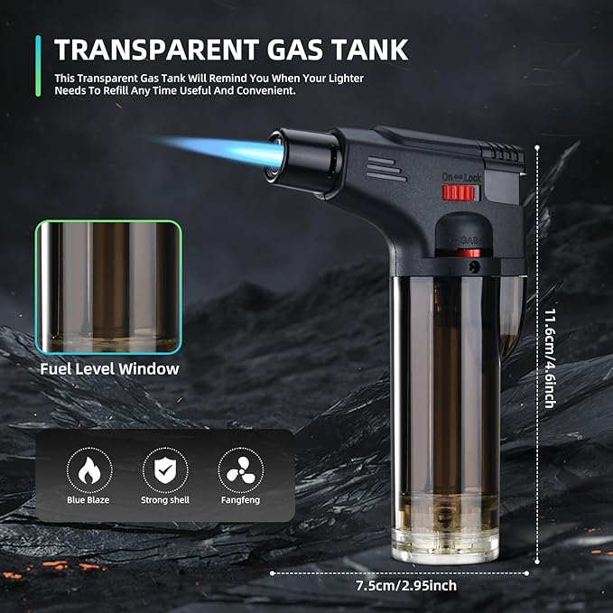 Torch Lighter, 5 Pack, Butane Lighters, Windproof Butane Refillable Jet Torch Flame Gas Lighter, Multi Utility Lighters for Candles Fireplaces Campfires BBQ Grill Pilot Lights (Without Fuel)