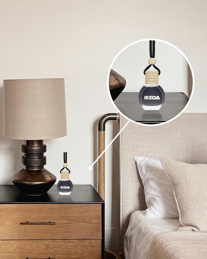ikeda fragrance Car Air Freshener Hanging, Car Scent with Vent Clip Bottle,45-Days Long Lasting Fragrance,Essential Oil Diffuser,Odor Eliminator for Home Deodorizer (Round, New Car)