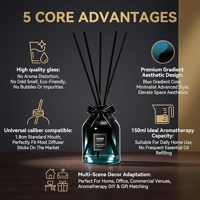 150ml/5oz Glass Fragrance Diffuser Bottle - Black Gradient - Home