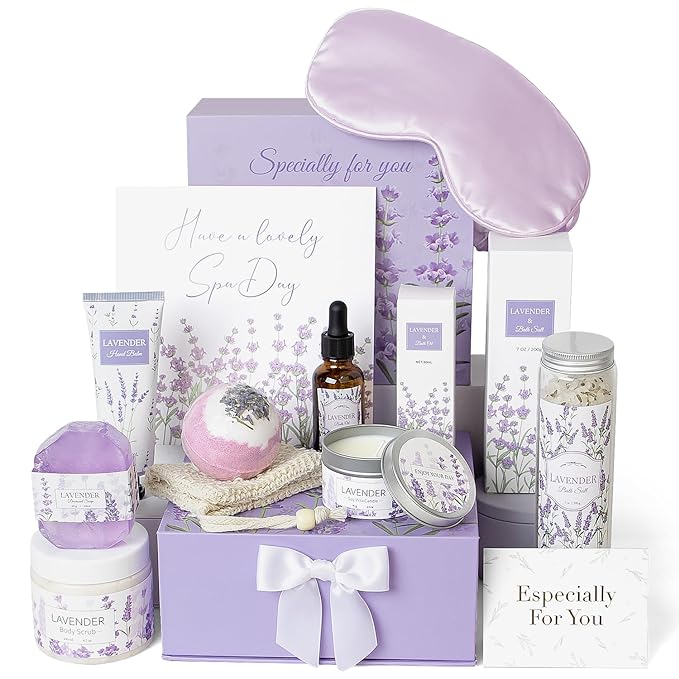 Lavender Spa Gifts Set, 11 Pcs Bath Gift Set for Women, Relaxing Spa Gifts, Home Spa Bath Set Self Care Package, Birthday Gifts for Womens Her Mom Friends Wife Girlfriend Wife