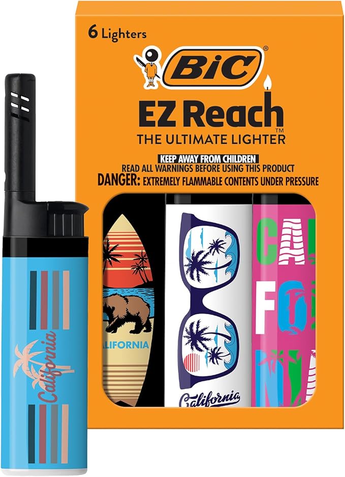 BIC EZ Reach Candle Lighter, The Ultimate Lighter with Wand for Candles, Colorado, Assorted Designs, 6 Count Pack of Lighters (California)