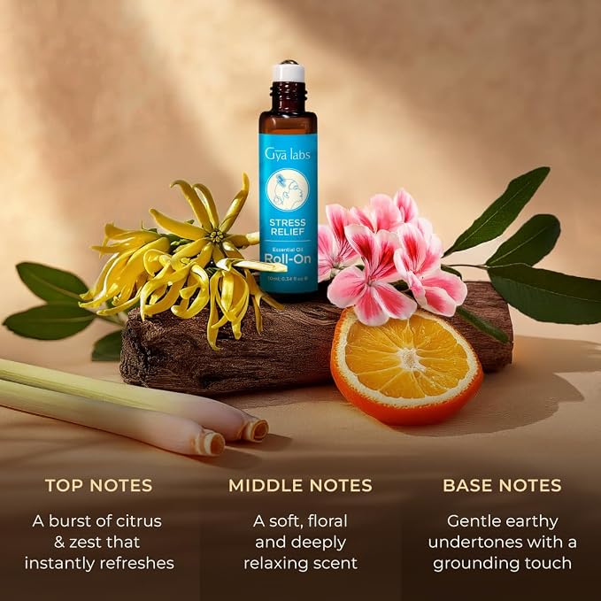 Sweet Orange & Stress Relief Roll On Set - Essential Oils Aromatherapy Roll On with Essential Oil Set - 2x0.34 fl oz - Gya Labs