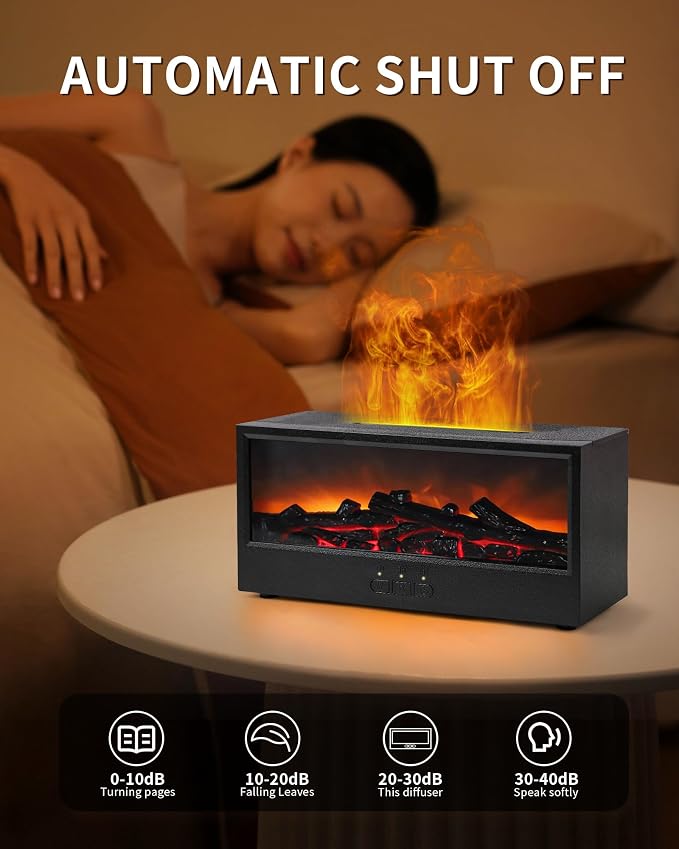 Essential Oil Diffuser, 7-Color Fireplace Flame Aromatherapy Humidifier, 150ml Ultrasonic Humidifier with Remote Control, Timer & Auto-Off, Gift for Bedroom Home Office and Yoga